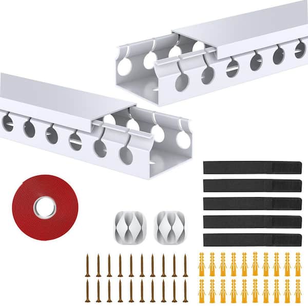 Yichuhaoxi 2 in. x 15.5 in. Cable Management Cable Raceways White 2-Pack Open Slot Wire Covers to Hide Under Desk, TV, Computer