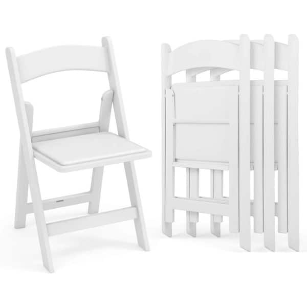 White Resin Padded Seat Folding Chairs with All-Weather Resin Frame Patio (Set of 4)