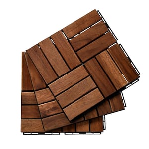 12 in. x 12 in. Square Acacia Wood Interlocking Flooring Tiles Checker Pattern Pack of 10-Tiles Brown