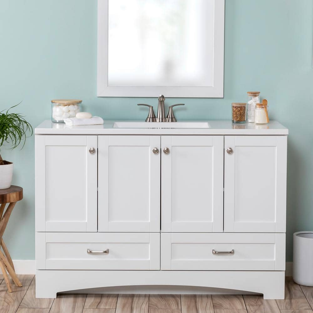 Lancaster 48 in. W x 19 in. D x 33 in. H Single Sink Freestanding Bath Vanity in White with White Cultured Marble Top -  Glacier Bay, LC48P2-WH