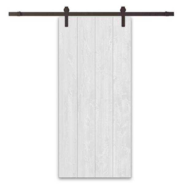 CALHOME 28 in. x 80 in. White Stained Pine Wood Modern Interior Sliding Barn Door with Hardware Kit