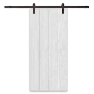 30 in. x 80 in. White Stained Pine Wood Modern Interior Sliding Barn Door with Hardware Kit