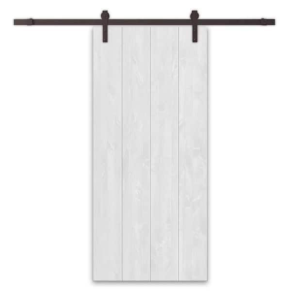 CALHOME 32 in. x 96 in. White Stained Pine Wood Modern Interior Sliding Barn Door with Hardware Kit