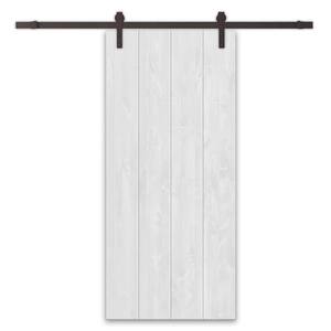 40 in. x 96 in. White Stained Solid Wood Modern Interior Sliding Barn Door with Hardware Kit