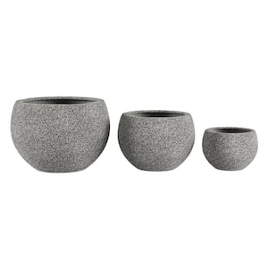 Gray Varying Sized Round Fiber Clay Planters (Set of 3)