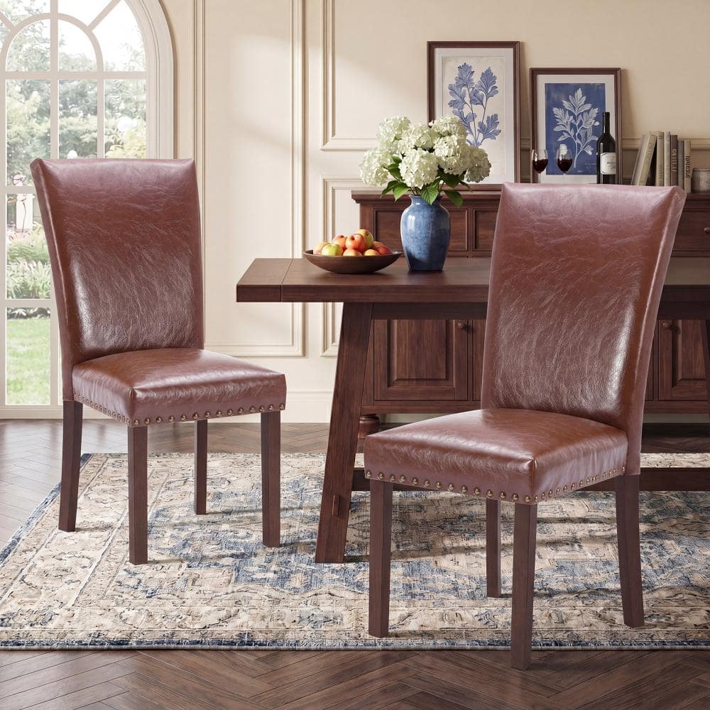 Modern Light Brown Faux Leather Upholstered Solid Wood Dining Chairs for Dining Room Kitchen(Set of 2) price history on PriceWatchPro