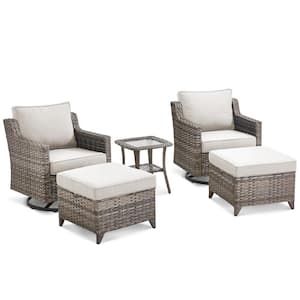 Nyajiah 5-Piece Wicker Patio Conversation Set with Beige Cushions