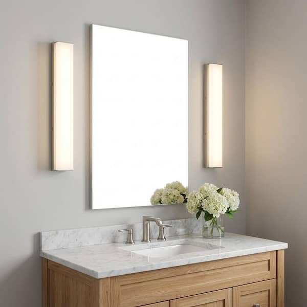 Panna 18 in. W x 3 in. H Brushed Nickel Modern Dimmable LED Bathroom Vanity Light with White Acrylic Diffusor