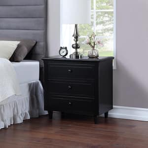 3-Drawer Black Pine Nightstand 27.9 in. W x 16.9 in. D x 28.1 in. H