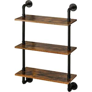 24 in. W x 7.9 in. D Rustic Brown Wood Decorative Wall Shelf, 3 Tiers Retro Wall Mounted Floating Shelf