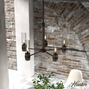 River Mill 5-Light Rustic Iron Candlestick Chandelier with Clear Seeded Glass Shades