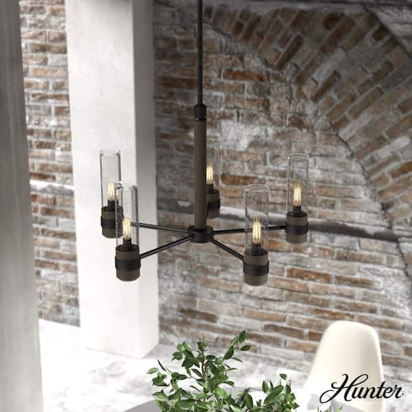 Hunter River Mill 5-Light Rustic Iron Candlestick Chandelier with Clear Seeded Glass Shades