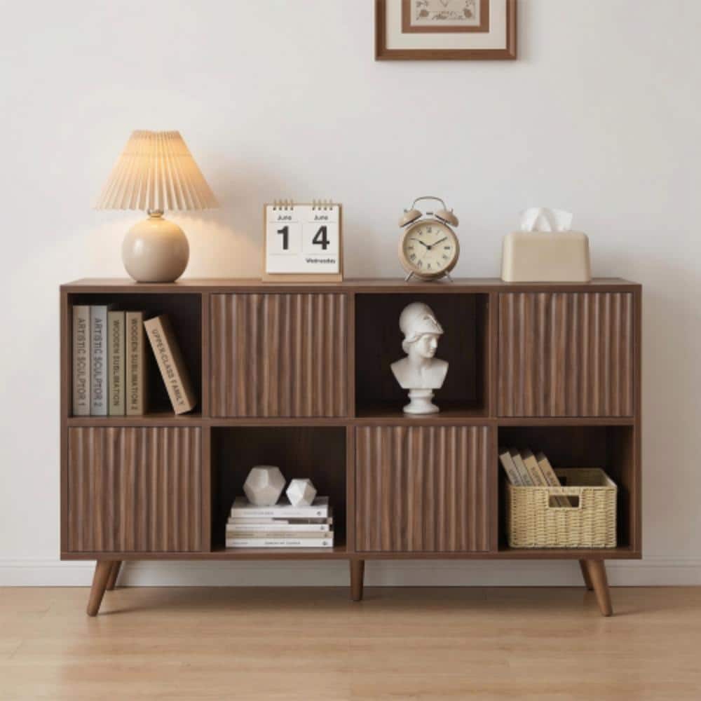 LUCKY ONE 8-Cube Storage Bookcase with 4 Adjustable Doors, Walnut