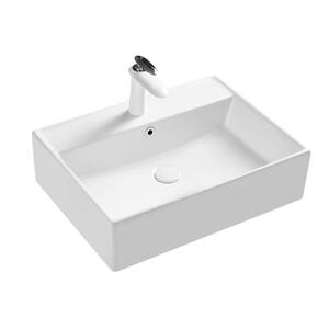 Art Basin 23 in. Modern Rectangular Ceramic Vessel Sink Bathroom in White with Overflow