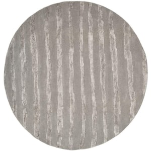 Soho Grey 6 ft. x 6 ft. Round Striped Area Rug