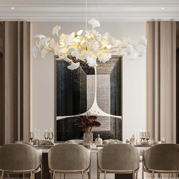 Gleam Flare 6-Light Gold Chandelier, Luxury Ginkgo Branch