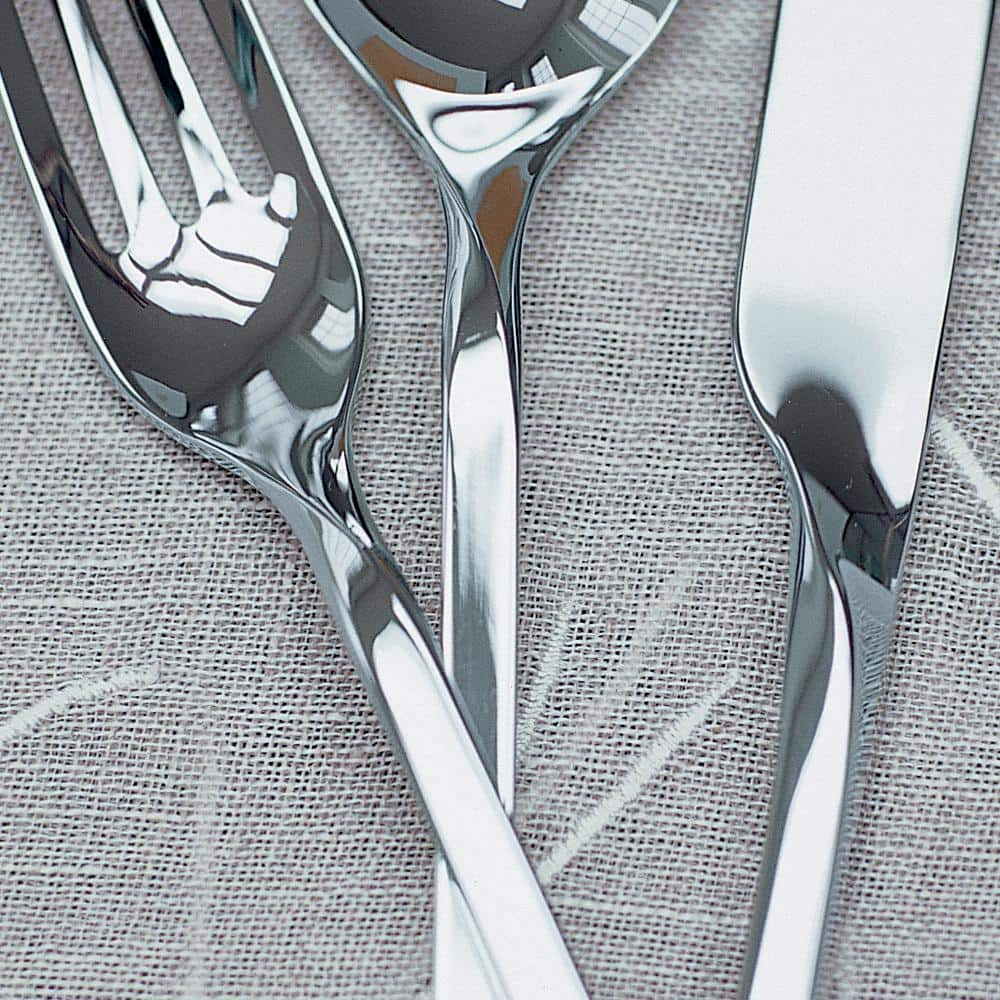 New Wave 64-Piece Stainless Steel Flatware Set with Curved Handles