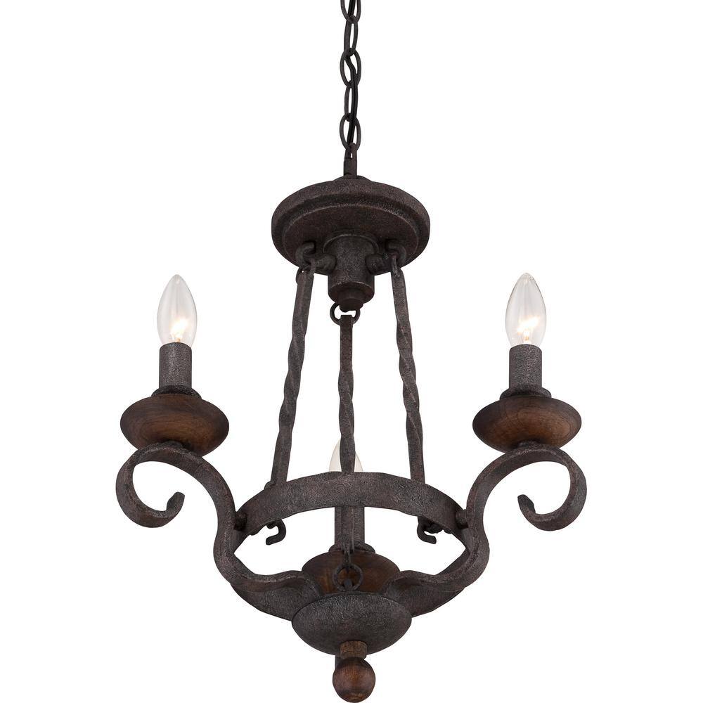 Rustic Black Mini 3-Light Candle Chandelier