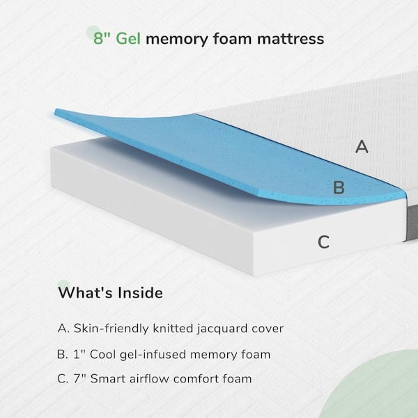 8 in. Adjustable firmness Support Cooling Gel Memory Foam Tight Top Full Mattress Breathable and Hypoallergenic