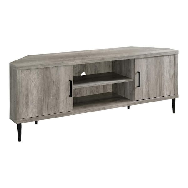Benjara 59 in. Gray and Black Wood TV Stand Fits TVs up to 60 in. with 2-Cabinets