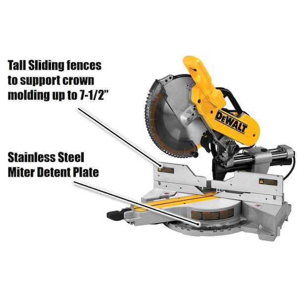 Silicium zoon Verhoog jezelf DEWALT 15 Amp Corded 12 in. Double Bevel Sliding Compound Miter Saw w/Blade  Wrench, Material Clamp & Compact Miter Saw Stand DWS779WDWX724 - The Home  Depot