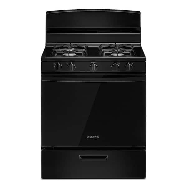 Amana 30 in. 4 Burners Freestanding Gas Range in Black with Thermal Cooking