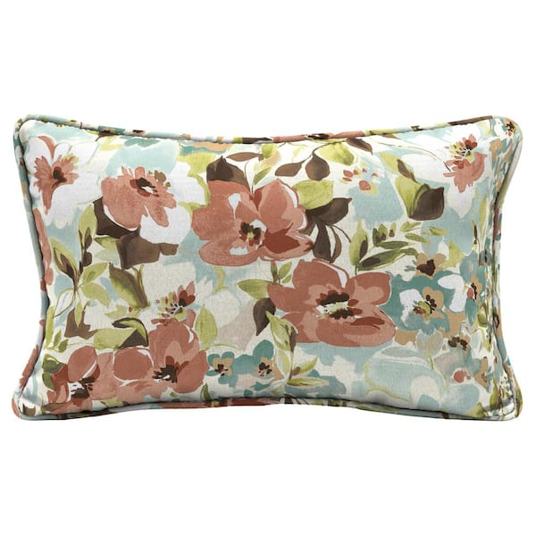 Hampton Bay 12 in. x 20 in. Russet Floral Rectangle Outdoor Lumbar Pillow (2-Pack)