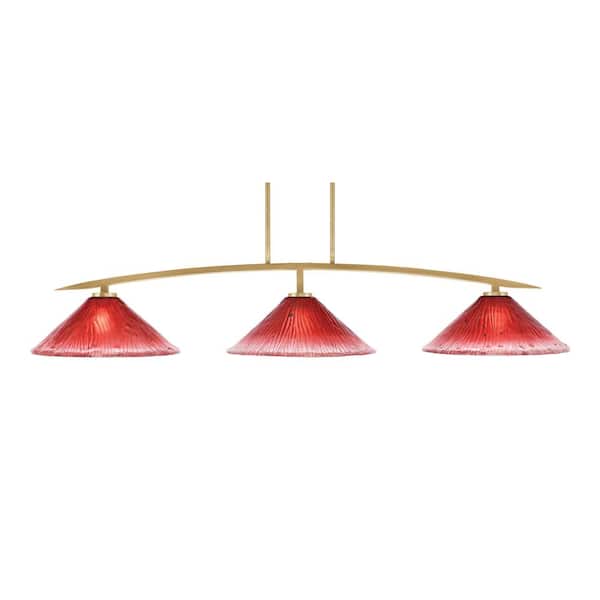 Unbranded Siena 3-Light New Age Brass Billiard Light with 16 in. Raspberry Crystal Glass Shades No Bulbs Included