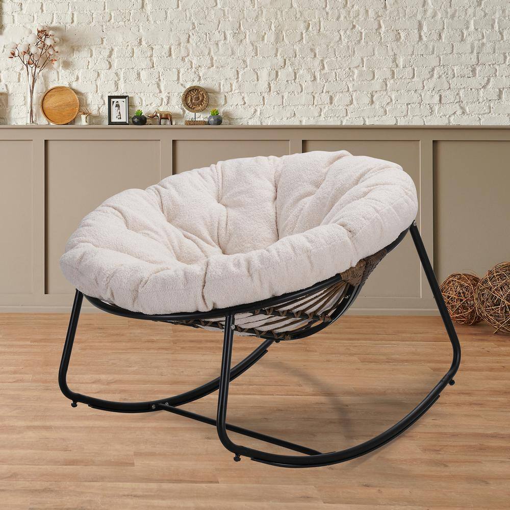 Cesicia Metal Round Outdoor Rocking Chair Dark Gray Frame with Beige ...