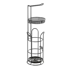 Freestanding No Post Toilet Paper Holder Roll Storage Rack with Dispenser and Raised Base in Black