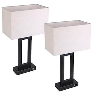 21.26 in. Beige Touch Control Cool White Light Dimmable Table Lamps With USB AC Output Ports (Set of 2)