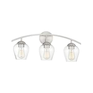 24 in. W x 10.37 in. H 3-Light Brushed Nickel Bathroom Vanity Light with Clear Glass Shades