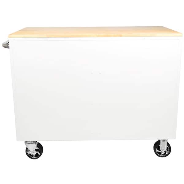 46 in. 9 Drawer Mobile Storage Cabinet with Solid Wood Top, White