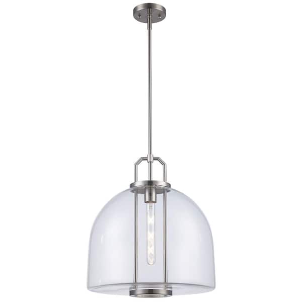 Bel Air Lighting Rhapsody 16 in. 1-Light Brushed Nickel Pendant Light Fixture with Clear Glass Shade