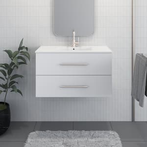 Napa 32 in. W. x 18 in. D Single Sink Bathroom Vanity Wall Mounted in White with Ceramic Integrated Countertop