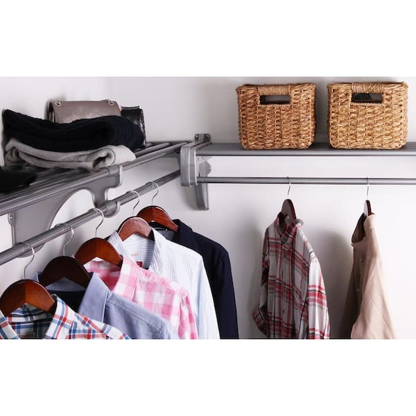 EZ Shelf 12 ft. Steel Closet Organizer Kit with 2-Expandable Shelf and Rod Units in Silver with End Bracket