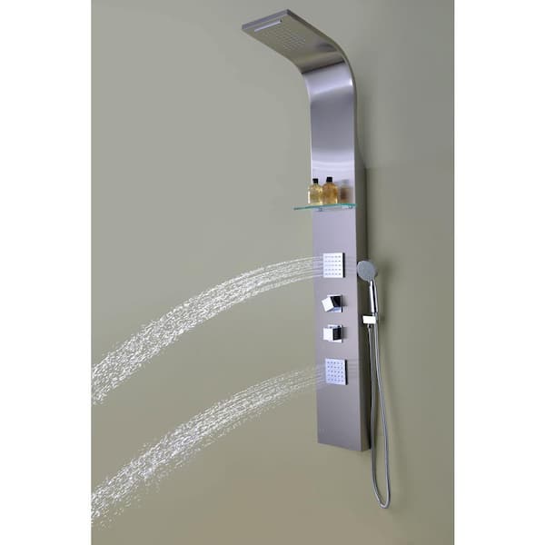 Niagara 64 in. 2-Jetted Full Body Shower Panel with Heavy Rain Shower and  Spray Wand in Brushed Stainless Steel