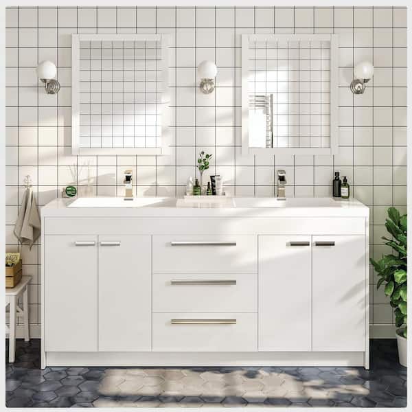 Eviva Lugano 72 in. W x 19 in. D x 36 in. H Double Bath Vanity in White with White Acrylic Top and White Integrated Sinks