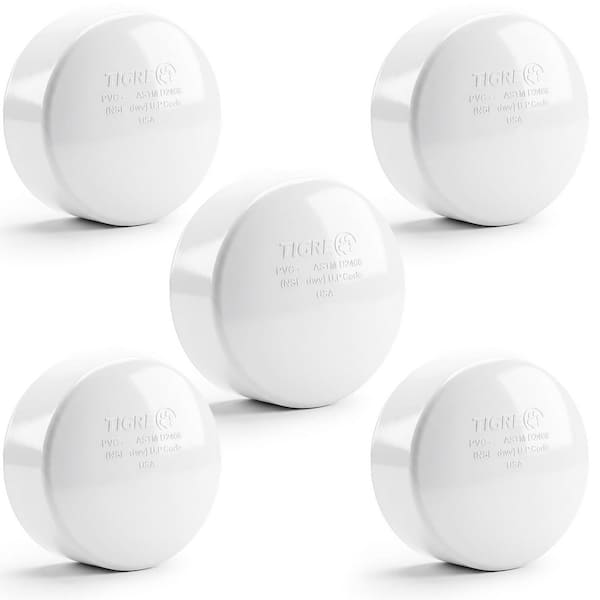 4 in. White Rigid PVC DWV Cap, Hub Connection End Cap Fitting for Drain, Waste & Vent Systems (5-Pack)
