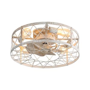 20 in. Indoor/Outdoor White Vintage Wood Cage Lighted Ceiling Fan (Note: No Warranty on Bulbs)