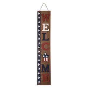 42 in. H Wood Patriotic Welcome Stars Porch Sign