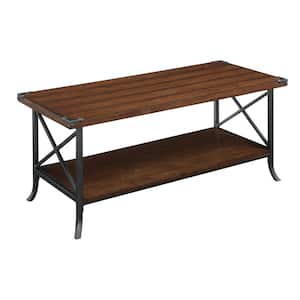 Brookline 42 in. Dark Walnut Large Rectangle Wood Coffee Table with Shelf