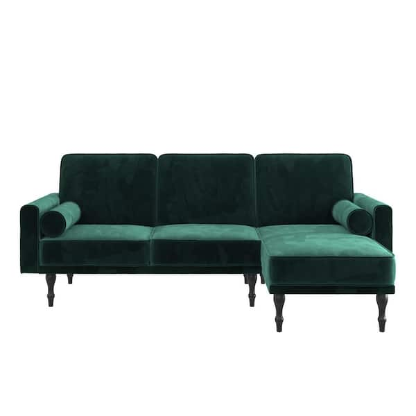 dhp elinda small space velvet sectional futon in green