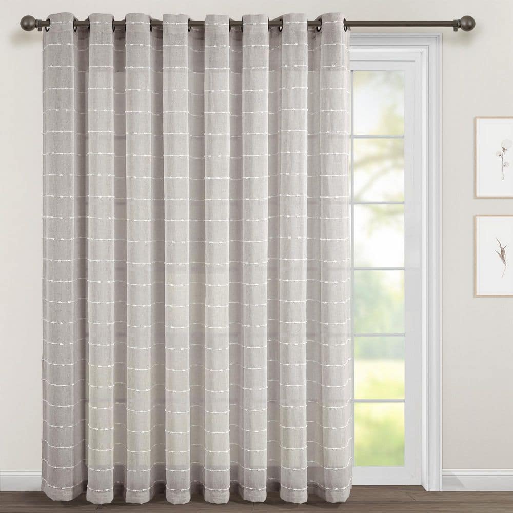 HOMEBOUTIQUE Farmhouse Textured 115 in. W x 84 in. L Grommet Sheer Window Curtain Panel in Gray Single