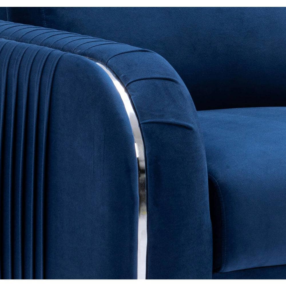 Wenona Blue Velvet and Wood Accent Chair