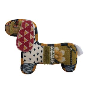 Multi-Colored Cotton 13 in. x 18 in. x 2.5 in. Patchwork Dog Shaped Throw Pillow with Tassel Tail
