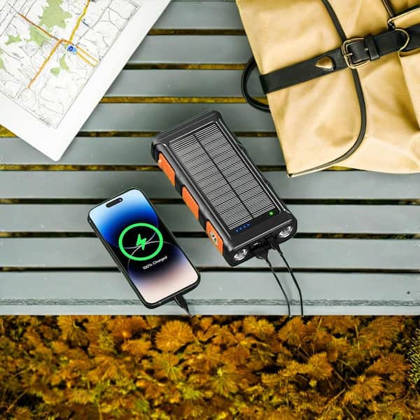 36800 mAh Solar Wireless Power Bank Charger with Carabiner