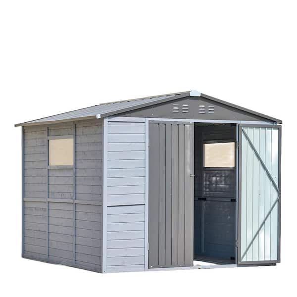 Unbranded 8 ft. x 8 ft. Outdoor Lockable Iron-Resin Storage Tool Shed with Side Windows and Ventilator in Grey (64 sq. ft. )