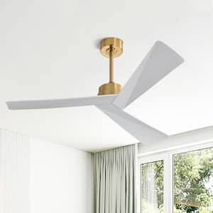 52 in. 3-Blades 6 Fan Speeds Matte Gold and White Ceiling Fan Without Light