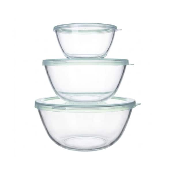 3 Piece Glass Mixing Bowl Set with Airtight Lids High Borosilicate Nesting Bowls for Cooking Baking Prep